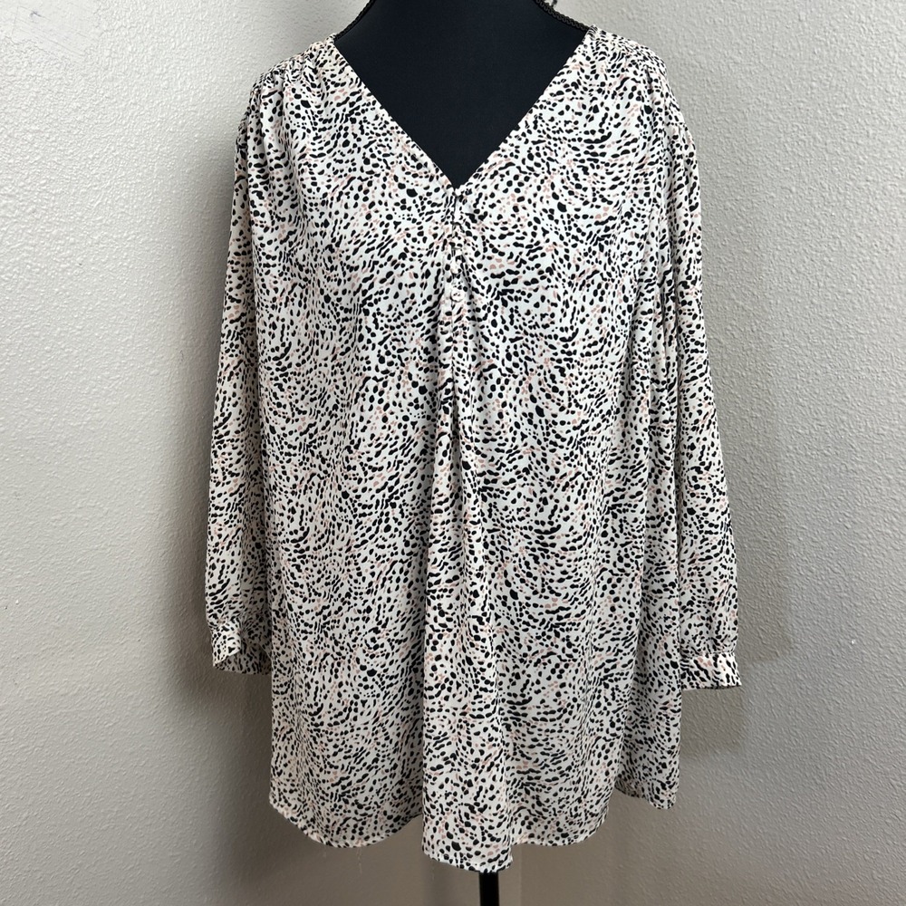 Cynthia Rowley Blouse Women's‎ 2X Multicolor Animal Print V-Neck Long Sleeve